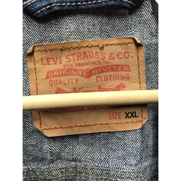 Levi Denim Sleeveless Vest Jacket Size XXL Bleached Stained Factory Destroyed - Picture 4 of 15